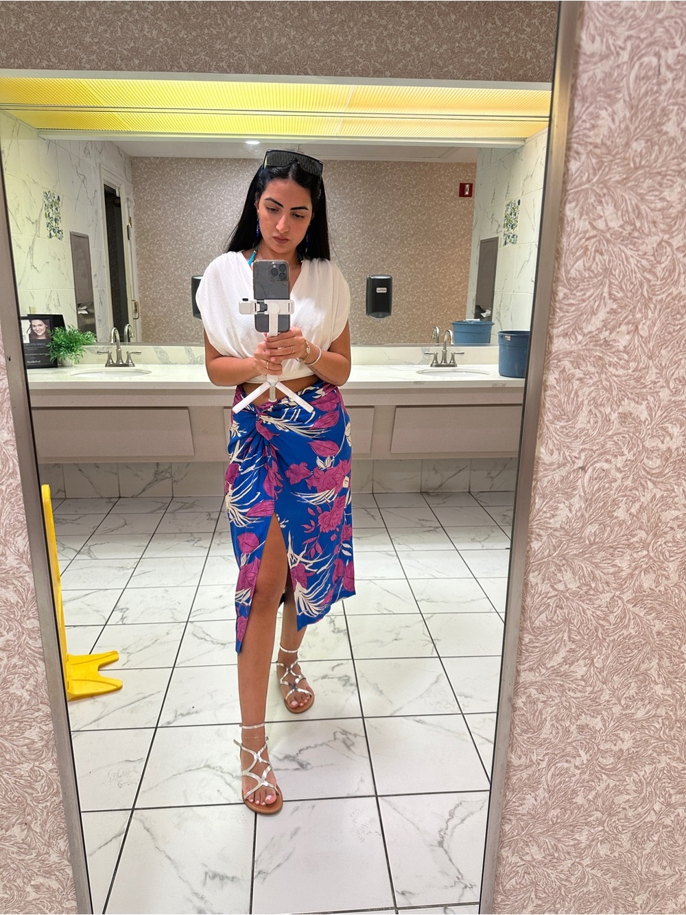 Mango Blue & Pink Floral Midi Skirt